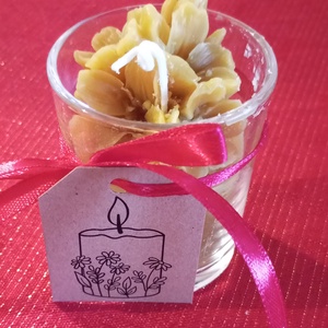 Poháras méhviasz gyertya cseresznye virággal  - otthon & életmód - gyertya, illat, aroma - gyertya - Meska.hu