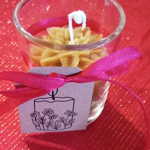 Poharas méhviasz gyertya kis virággal , Otthon & Életmód, Gyertya, illat, aroma, Gyertya, , MESKA