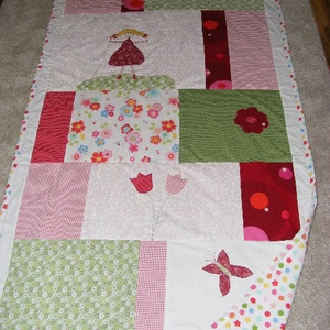 patchwork copfoslánykás takaró, virágos rét, Otthon & Lakás, Ágytakaró, Lakástextil, Varrás, Patchwork, foltvarrás, Meska