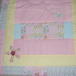 Zöld-sárga-rózsaszín,patchwork takaró 16x16cm-es kockákból, falvédőnek is alk. - otthon & életmód - lakástextil - ágytakaró - Meska.hu