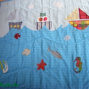 Hajós, vitorlás patchwork takaró, játszószőnyeg, falvédő, Otthon & Lakás, Babatakaró, gyerek pléd, Babaszoba, gyerekszoba, Varrás, Patchwork, foltvarrás, Meska