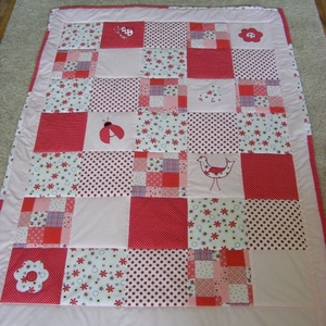 patchwork  takaró, piros-pöttyös, falvédőnek is megfelel, Otthon & Életmód, Babaszoba, gyerekszoba, Babatakaró, gyerek pléd, Varrás, Patchwork, foltvarrás, MESKA