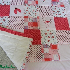 patchwork  takaró, piros-pöttyös, falvédőnek is megfelel - otthon & életmód - babaszoba, gyerekszoba - babatakaró, gyerek pléd - Meska.hu