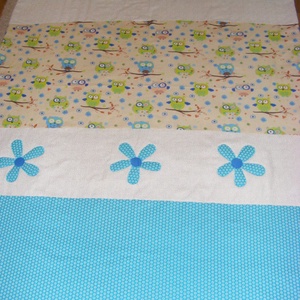 patchwork  takaró, bagoly mintás, falvédőnek is megfelel, türkiz - otthon & életmód - babaszoba, gyerekszoba - babatakaró, gyerek pléd - Meska.hu