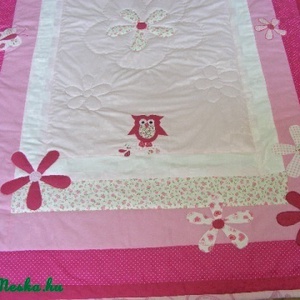  Pink patchwork takaró, virág, bagoly és pillangó mintával, Otthon & Lakás, Babaszoba, gyerekszoba, Babatakaró, gyerek pléd, Varrás, MESKA