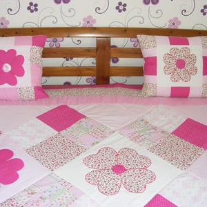  Pink patchwork takaró, nagy virágokkal - otthon & lakás - lakástextil - ágytakaró - Meska.hu