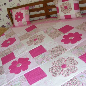  Pink patchwork takaró, nagy virágokkal - otthon & lakás - lakástextil - ágytakaró - Meska.hu