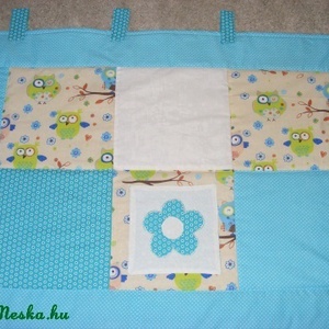 patchwork  falvédő, bagoly mintás, türkiz, 2db zsebbel.  - otthon & életmód - babaszoba, gyerekszoba - falvédő gyerekszobába - Meska.hu