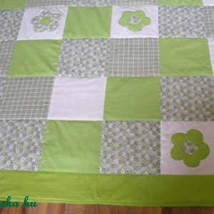 patchwork takaró zöld virágokkal - otthon & lakás - lakástextil - felnőtt takaró, pléd - Meska.hu
