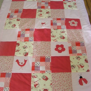 patchwork  takaró, piros-pöttyös, bagoly mintás - otthon & életmód - babaszoba, gyerekszoba - babatakaró, gyerek pléd - Meska.hu