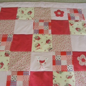 patchwork  takaró, piros-pöttyös, bagoly mintás - otthon & életmód - babaszoba, gyerekszoba - babatakaró, gyerek pléd - Meska.hu