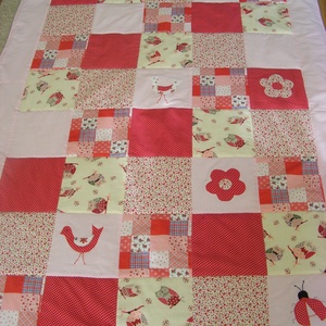 patchwork  takaró, piros-pöttyös, bagoly mintás - otthon & életmód - babaszoba, gyerekszoba - babatakaró, gyerek pléd - Meska.hu