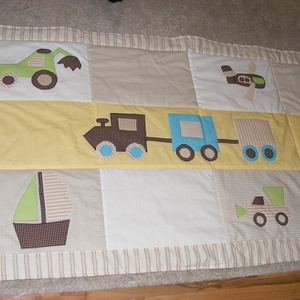 patchwork takaró, falvédő járművekkel, traktor, repülő, Otthon & Életmód, Lakástextil, Ágytakaró, Patchwork, foltvarrás, MESKA