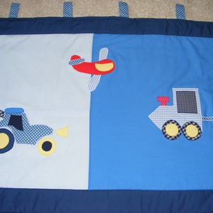Járműves patchwork falvédő, takaró járművekkel kék - otthon & életmód - babaszoba, gyerekszoba - babatakaró, gyerek pléd - Meska.hu