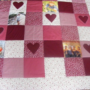 patchwork takaró kockákból, fényképekkel diszítve, country stílusban - otthon & életmód - lakástextil - felnőtt takaró, pléd - Meska.hu