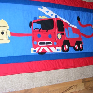 Patchwork falvédő, takaró Sam a tűzoltó applikációval - otthon & életmód - babaszoba, gyerekszoba - babatakaró, gyerek pléd - Meska.hu