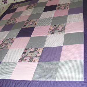 Patchwork takaró, lila-padlizsán, kisvirágos, nagy méretű - otthon & életmód - lakástextil - ágytakaró - Meska.hu