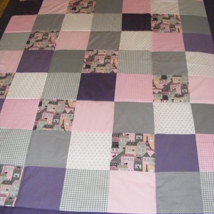 Patchwork takaró, lila-padlizsán, kisvirágos, nagy méretű - otthon & életmód - lakástextil - ágytakaró - Meska.hu