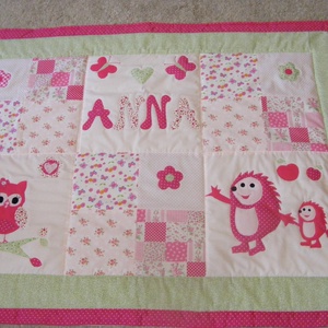 Patchwork takaró, süni, bagoly falvédőnek is megfelel, cicás -  - Meska.hu