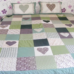 Zöld-barna kockás patchwork takaró, falvédőnek is alk. - otthon & életmód - lakástextil - ágytakaró - Meska.hu
