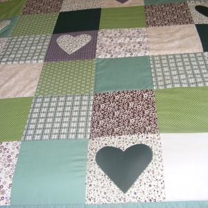 Zöld-barna kockás patchwork takaró, falvédőnek is alk. - otthon & életmód - lakástextil - ágytakaró - Meska.hu