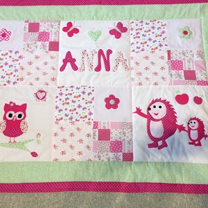 Patchwork takaró, süni, bagoly falvédőnek is megfelel, cicás -  - Meska.hu