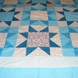 Türkiz csillagmintás patchwork  ágytakaró, takaró - otthon & életmód - lakástextil - ágytakaró - Meska.hu