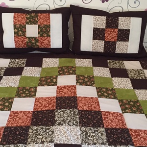 Patchwork takaró francia ágyra barna-zöld-bézs színekben - otthon & életmód - lakástextil - ágytakaró - Meska.hu