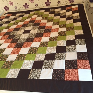 Patchwork takaró francia ágyra barna-zöld-bézs színekben - otthon & életmód - lakástextil - ágytakaró - Meska.hu