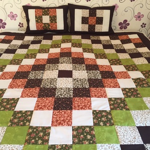 Patchwork takaró francia ágyra barna-zöld-bézs színekben - otthon & életmód - lakástextil - ágytakaró - Meska.hu