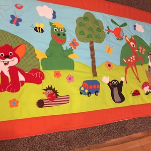 patchwork falvédő,takaró, retro mesék , Süsü,Bambi, Vuk, Kisvakond - otthon & életmód - babaszoba, gyerekszoba - falvédő gyerekszobába - Meska.hu