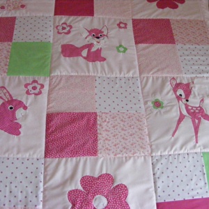 Patchwork takaró, falvédő, tavaszi hangulatban, nyuszi, Vuk, süni, őzike - otthon & életmód - babaszoba, gyerekszoba - falvédő gyerekszobába - Meska.hu