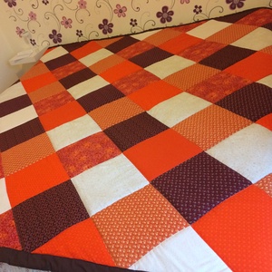 patchwork takaró sárga, narancs-barna- bézs - otthon & életmód - lakástextil - ágytakaró - Meska.hu