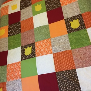 patchwork takaró, tulipánnal - otthon & életmód - lakástextil - felnőtt takaró, pléd - Meska.hu