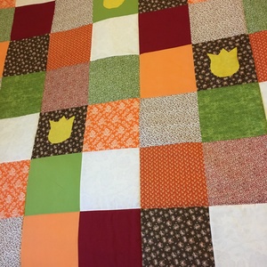 patchwork takaró, tulipánnal, Otthon & Életmód, Lakástextil, Ágytakaró, Varrás, Patchwork, foltvarrás, MESKA