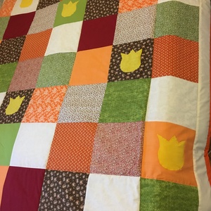 patchwork takaró, tulipánnal - otthon & életmód - lakástextil - felnőtt takaró, pléd - Meska.hu