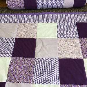 patchwork takaró lila szívecskékkel és felirattal, hengerpárna - otthon & életmód - lakástextil - ágytakaró - Meska.hu