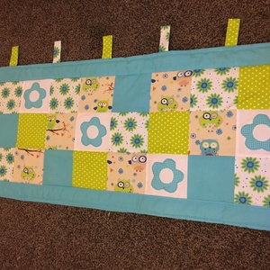 patchwork  falvédő, bagoly mintás, türkiz, - otthon & életmód - babaszoba, gyerekszoba - falvédő gyerekszobába - Meska.hu