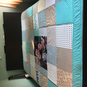 Fényképes crazy patchwork takaró kék, szürke, fehér, falvédő - otthon & életmód - lakástextil - ágytakaró - Meska.hu