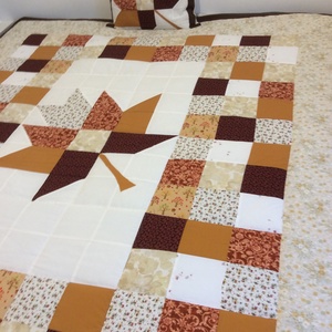 Patchwork takaró falevéllel a közepén, Otthon & Lakás, Lakástextil, Felnőtt takaró, pléd, Varrás, Meska