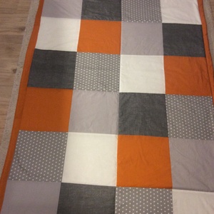 patchwork falvédő, narancs-szürke - otthon & lakás - lakástextil - felnőtt takaró, pléd - Meska.hu
