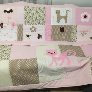 Cicás patchwork takaró+ falvédő szettben - otthon & életmód - babaszoba, gyerekszoba - szett kiságyba - Meska.hu