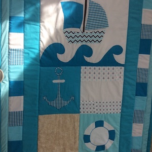 patchwork tengerész takaró, vitorlás, - otthon & életmód - lakástextil - párna & párnahuzat - Meska.hu