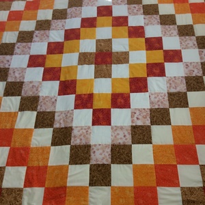 patchwork takaró sárga, narancs-barna- bézs, Otthon & Lakás, Ágytakaró, Lakástextil, Varrás, Patchwork, foltvarrás, Meska
