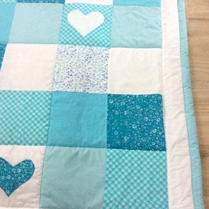 patchwork takaró kék-türkiz szívecskékkel - otthon & életmód - lakástextil - felnőtt takaró, pléd - Meska.hu