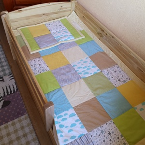 patchwork  takaró, falvédő sárga -kék-bézs - otthon & életmód - babaszoba, gyerekszoba - babatakaró, gyerek pléd - Meska.hu