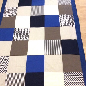 Kék kockás patchwork falvédő, takaró szettben, Otthon & Életmód, Babaszoba, gyerekszoba, Falvédő gyerekszobába, Varrás, Patchwork, foltvarrás, MESKA