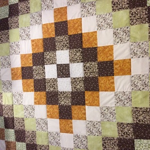 Bézs-zöld patchwork takaró francia ágyra - otthon & életmód - lakástextil - ágytakaró - Meska.hu