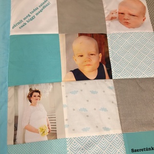 Fényképes crazy patchwork takaró kék, szürke, fehér, falvédő - otthon & életmód - lakástextil - felnőtt takaró, pléd - Meska.hu