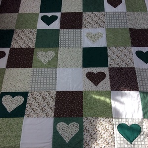 Zöld-barna kockás patchwork takaró, falvédőnek is alk. - otthon & életmód - lakástextil - ágytakaró - Meska.hu